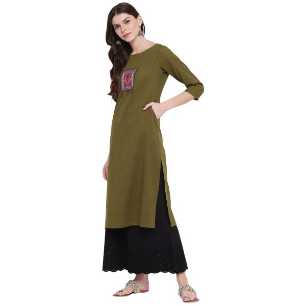 NOZ2TOZ Women s Embellished Green Kurti- (1pc set) Online Hot Sale