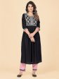 NOZ2TOZ Women s Embroidered & Mirror Work A-Line With Side Slit Rayon Black Stitched Kurta With Pant on Sale