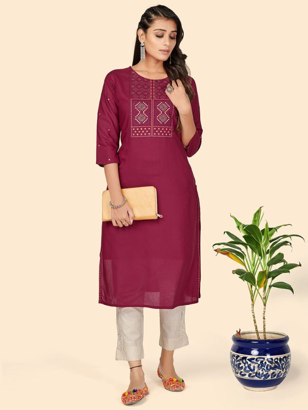 NOZ2TOZ Women s Dark Pink Embroidered Kurta- (1pc set) Hot on Sale