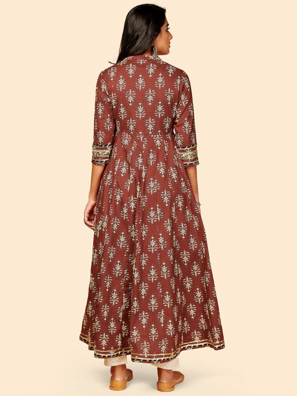 NOZ2TOZ Women s Brown Printed Anarkali Kurta- (1pc set) on Sale