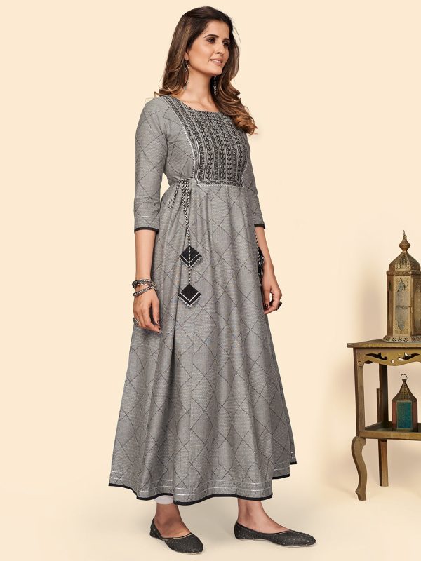 NOZ2TOZ Women s Embroidered Anarkali Cotton Bland Grey Stitched Kurta For Sale