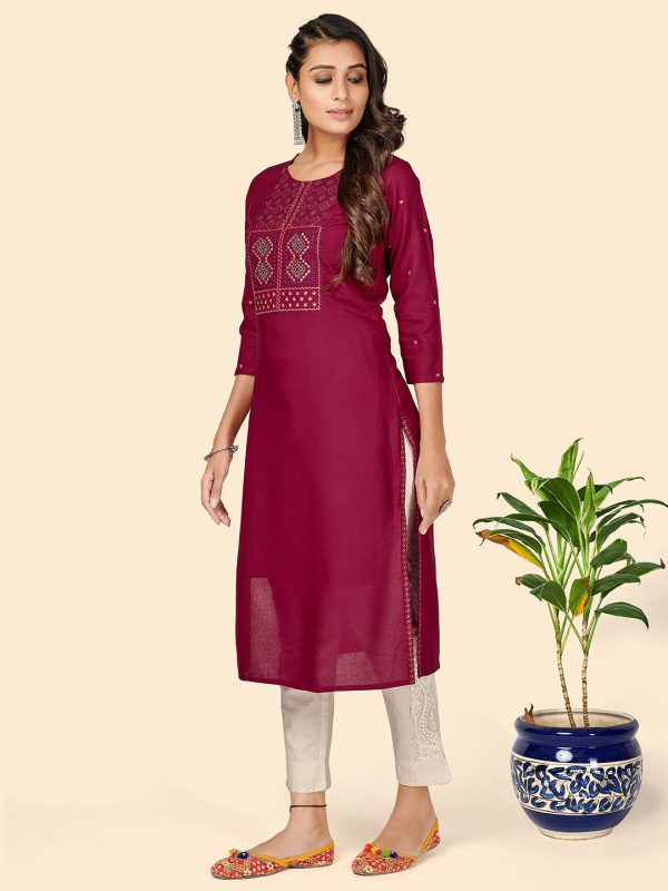 NOZ2TOZ Women s Dark Pink Embroidered Kurta- (1pc set) Hot on Sale