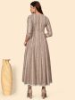 NOZ2TOZ Women s Embroidered Anarkali Cotton Blend Light Brown Stitched Dress Sale