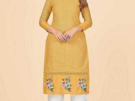 NOZ2TOZ Women s Chikankari & Embroidered Straight Cotton Yellow Stitched Kurta Online