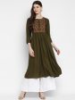 NOZ2TOZ Women s Embroidered & Solid Anarkali Rayon Mahendi Green Kurta Supply