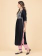 NOZ2TOZ Women s Embroidered & Mirror Work A-Line With Side Slit Rayon Black Stitched Kurta With Pant on Sale