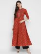 NOZ2TOZ Women s Embroidered & Printed Anarkali Cotton Red Kurta For Sale