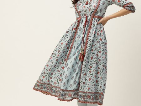 Juniper Womens Blue Cambric Printed Flared Kurta For Sale