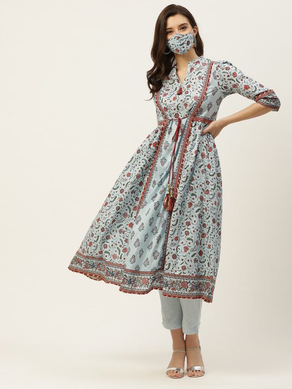 Juniper Womens Blue Cambric Printed Flared Kurta For Sale