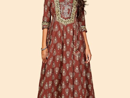 NOZ2TOZ Women s Brown Printed Anarkali Kurta- (1pc set) on Sale