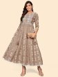 NOZ2TOZ Women s Embroidered Anarkali Cotton Blend Light Brown Stitched Dress For Cheap