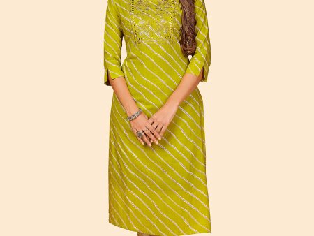 NOZ2TOZ Women s Embroidered & Mirror Work Straight Cotton Parrot Green Stitched Kurta Sale