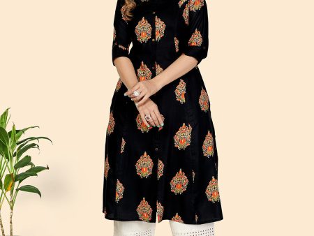 NOZ2TOZ Women s Black Printed A-Line Kurta (1 Pc Set) For Cheap