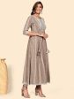 NOZ2TOZ Women s Embroidered Anarkali Cotton Blend Light Brown Stitched Dress Sale