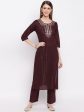 NOZ2TOZ Women s Embroidered   Striped Print Straight Maroon(Wine) Kurti With Pant Set Online Hot Sale