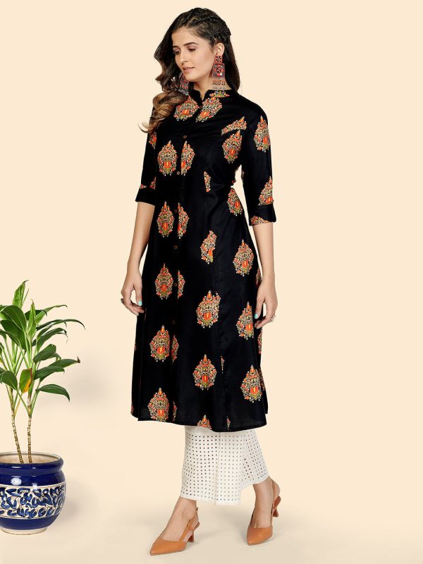 NOZ2TOZ Women s Black Printed A-Line Kurta (1 Pc Set) For Cheap