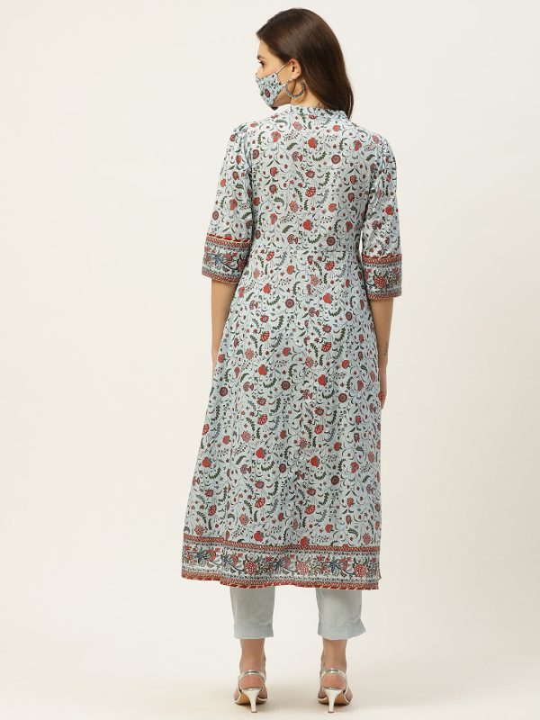 Juniper Womens Blue Cambric Printed Flared Kurta For Sale