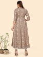 NOZ2TOZ Women s Embroidered Anarkali Cotton Blend Light Brown Stitched Dress For Cheap