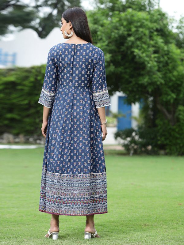 Juniper Women s Indigo Cambric Printed Anarkali Dress Supply