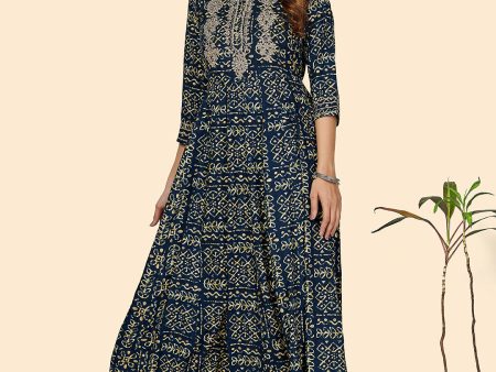 NOZ2TOZ Women s Blue Printed & Embroidered Anarkali Kurta- (1pc set) Discount