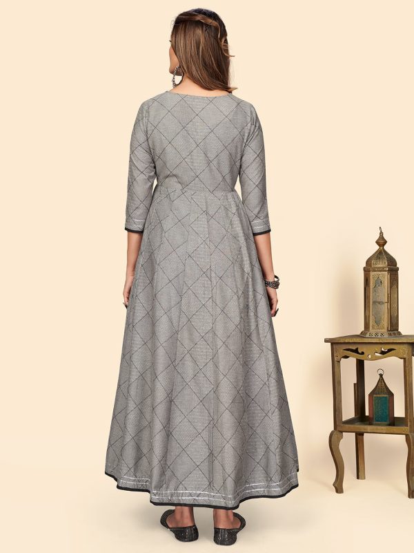 NOZ2TOZ Women s Embroidered Anarkali Cotton Bland Grey Stitched Kurta For Sale