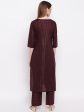 NOZ2TOZ Women s Embroidered   Striped Print Straight Maroon(Wine) Kurti With Pant Set Online Hot Sale