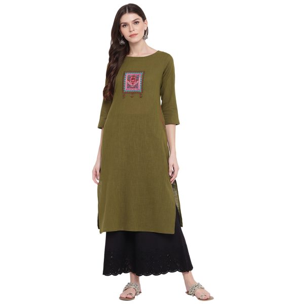 NOZ2TOZ Women s Embellished Green Kurti- (1pc set) Online Hot Sale