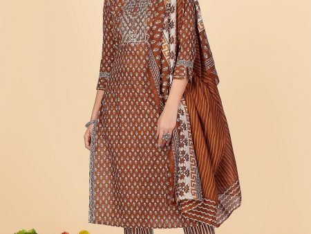 NOZ2TOZ Women s Brown Kurta & Pant With Dupatta set- (3pcs set) For Sale