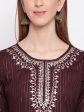 NOZ2TOZ Women s Embroidered   Striped Print Straight Maroon(Wine) Kurti With Pant Set Online Hot Sale