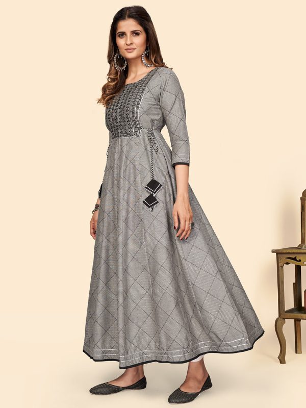 NOZ2TOZ Women s Embroidered Anarkali Cotton Bland Grey Stitched Kurta For Sale