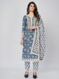 NOZ2TOZ Women s Blue Printed Lace Work Cotton Kurta with Pant & Dupatta (3 Pc Set) Online