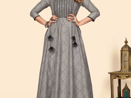 NOZ2TOZ Women s Embroidered Anarkali Cotton Bland Grey Stitched Kurta For Sale