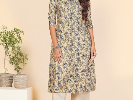 NOZ2TOZ Women s Cream & Blue A-Line Kurta- (1pc set) Online Sale