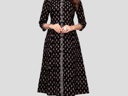 NOZ2TOZ Women s Black Color Cotton Flared Kurta (1Pc) Online