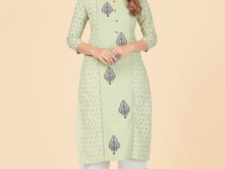 NOZ2TOZ Women s Chikankari & Embroidered Straight Cotton Pista Stitched Kurta on Sale