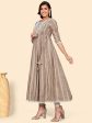 NOZ2TOZ Women s Embroidered Anarkali Cotton Blend Light Brown Stitched Dress Sale