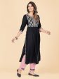 NOZ2TOZ Women s Embroidered & Mirror Work A-Line With Side Slit Rayon Black Stitched Kurta With Pant on Sale