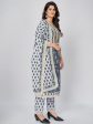 NOZ2TOZ Women s Blue Printed Lace Work Cotton Kurta with Pant & Dupatta (3 Pc Set) Online