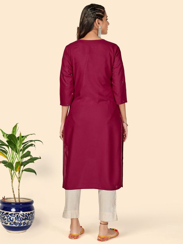 NOZ2TOZ Women s Dark Pink Embroidered Kurta- (1pc set) Hot on Sale