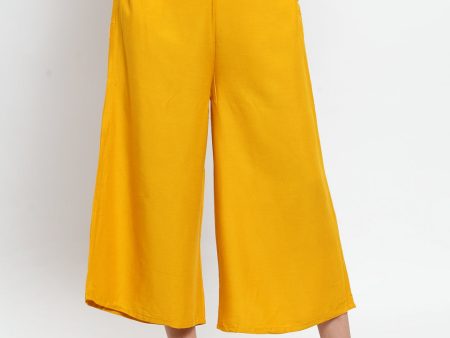 Wahe-NOOR Women s Mustard Solid Rayon Culottes on Sale