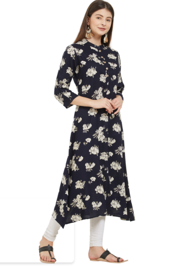 NOZ2TOZ Women s Navy Blue Color Rayon A-Line Kurta (1Pc) Online Sale