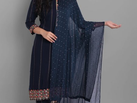 Indian Clothing Women s Navy Rayon Kurta Pant And Dupatta Set - NOZ2TOZ Online Sale