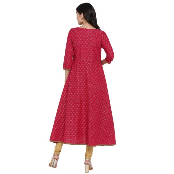 NOZ2TOZ Women s Red Cotton Printed Anarkali Kurti With Block Print (1 Pc) Hot on Sale