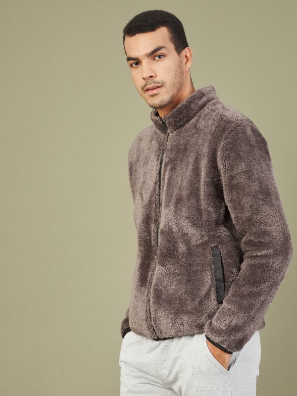 Lyush - Mascln Men s Charcoal Grey Fur Contrast Zipper Jacket Online