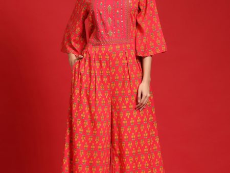 Juniper Women`s Coral Rayon Printed Regular Jumpsuit Cheap