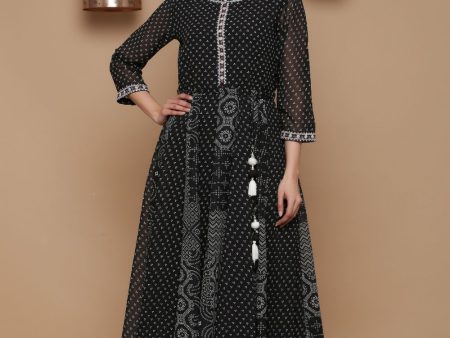 Juniper Womens Black Georgette Bandhani Print Kurta Online now