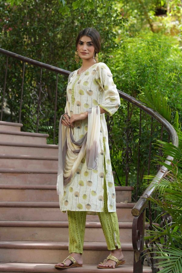 Juniper Green Rayon Casual Wear Printed Straight Kurta Pant Dupatta Set Online Sale