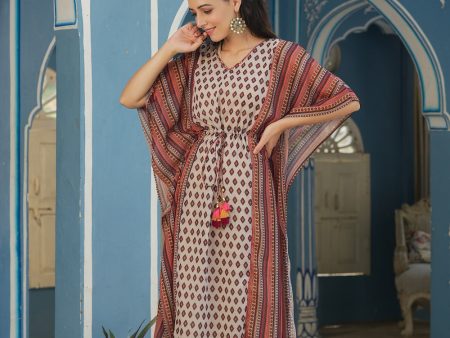 Juniper Cream Georgette Festive Printed Straight Kaftan For Women Online