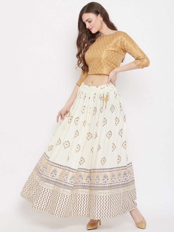 Wahe-NOOR Women s Cream Flared Printed Maxi Skirt on Sale