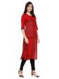 NOZ2TOZ Women s Red Ajrakh Hand Block Geometric Printed Cotton Straight Kurta Online Hot Sale